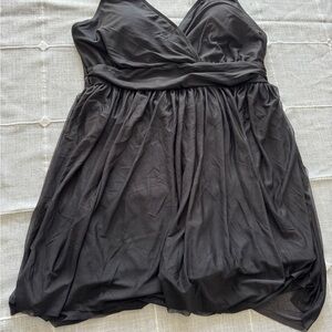 BloomChic Black V-Neck One Piece Swimsuit with biker shorts